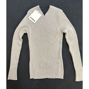 AERON Archeo Top Beige Melange Cotton V-Neck Long Sleeve Size S NWT Quiet Luxury